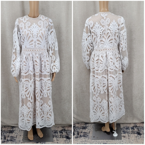 Baltic Born Eldora White Lace Long Sleeve Midi Dress NEW - Picture 13 of 13